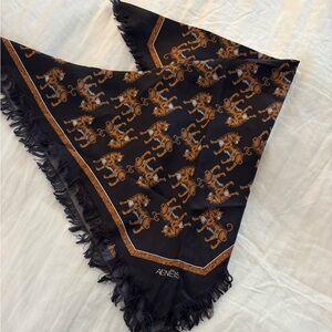 Aenēis Silk Scarf Fringe Edge Tiger Print Black Orange